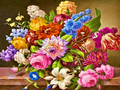 Fleurs Variées dans un Panier Broderie Diamant