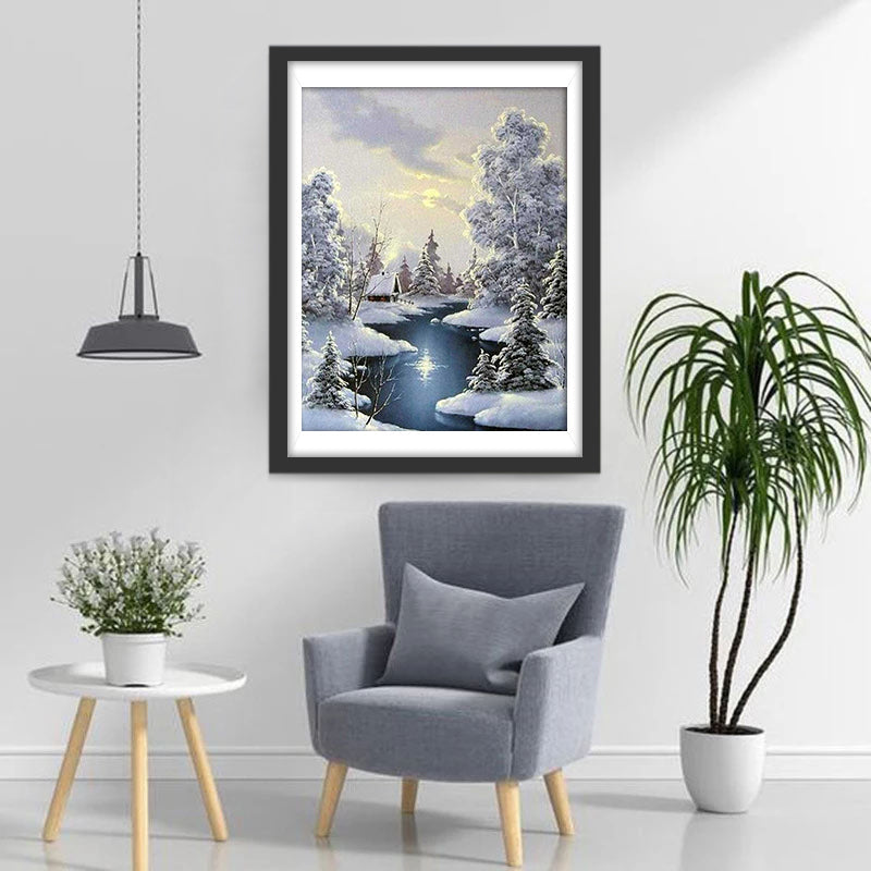 Forêt Couverte de Neige Broderie Diamant