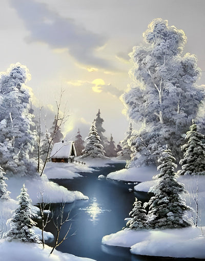 Forêt Couverte de Neige Broderie Diamant
