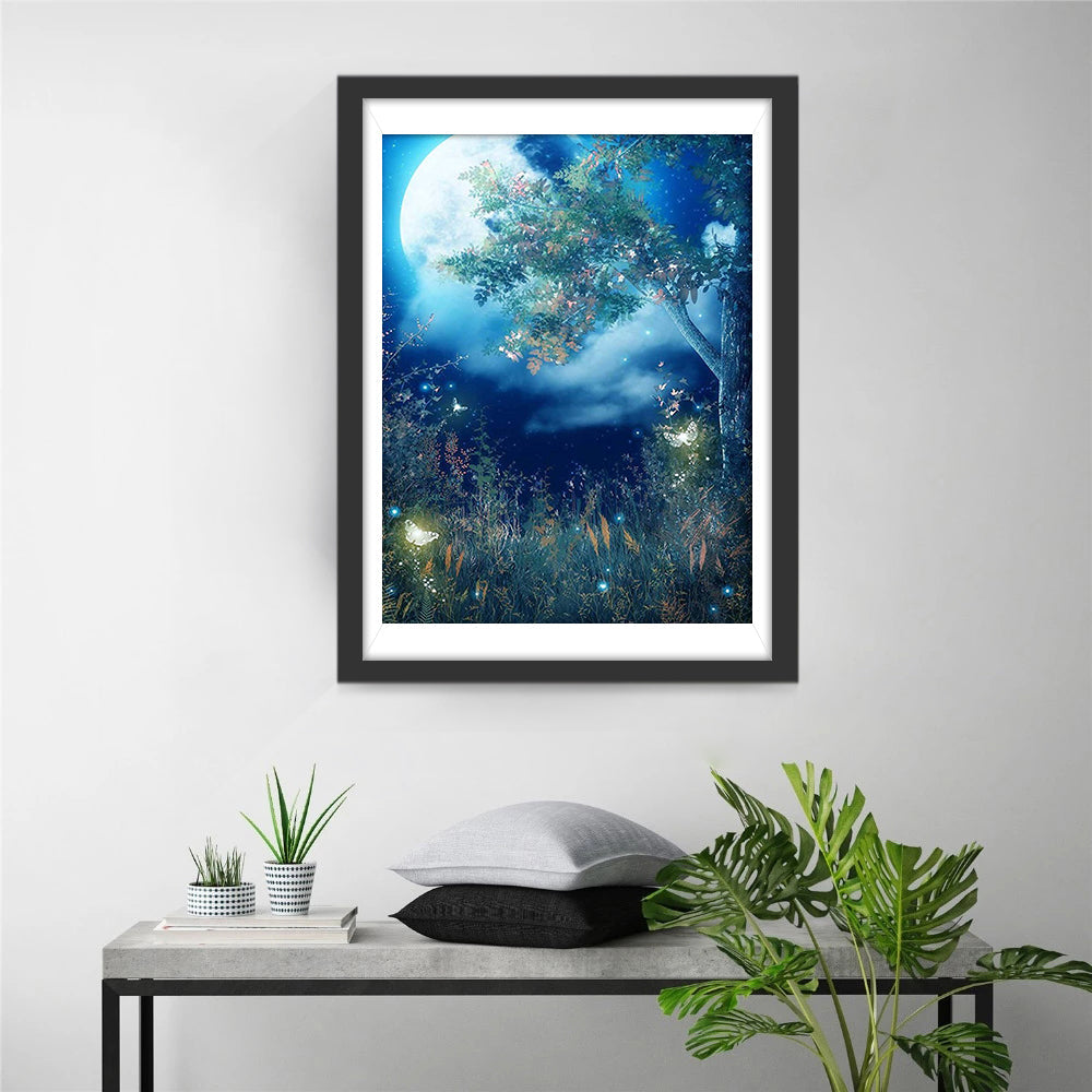 Forêt de Nuit Eclairée par la Lune Broderie Diamant