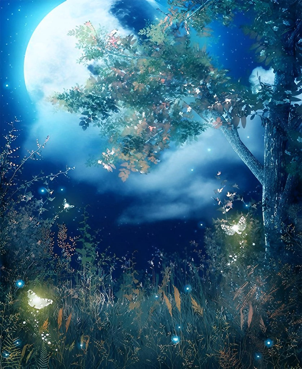 Forêt de Nuit Eclairée par la Lune Broderie Diamant