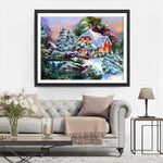 Forêt de Sapins Enneigée et Chalet Broderie Diamant