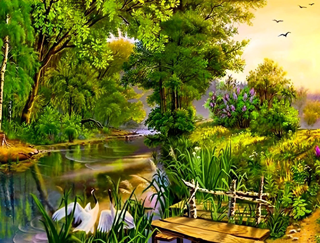 Forêt et Gruidé Broderie Diamant