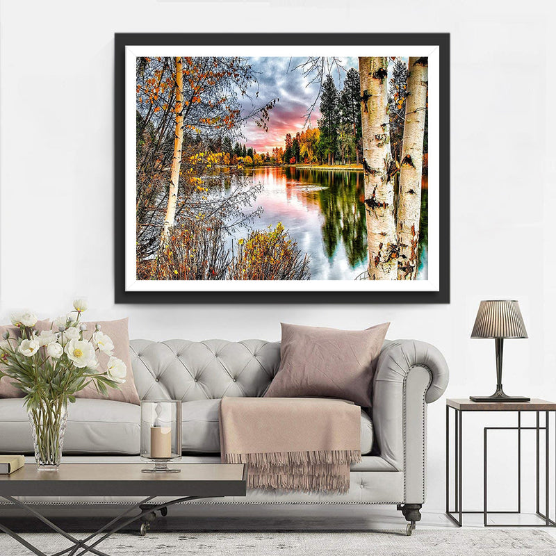 Forêt et Lac Broderie Diamant