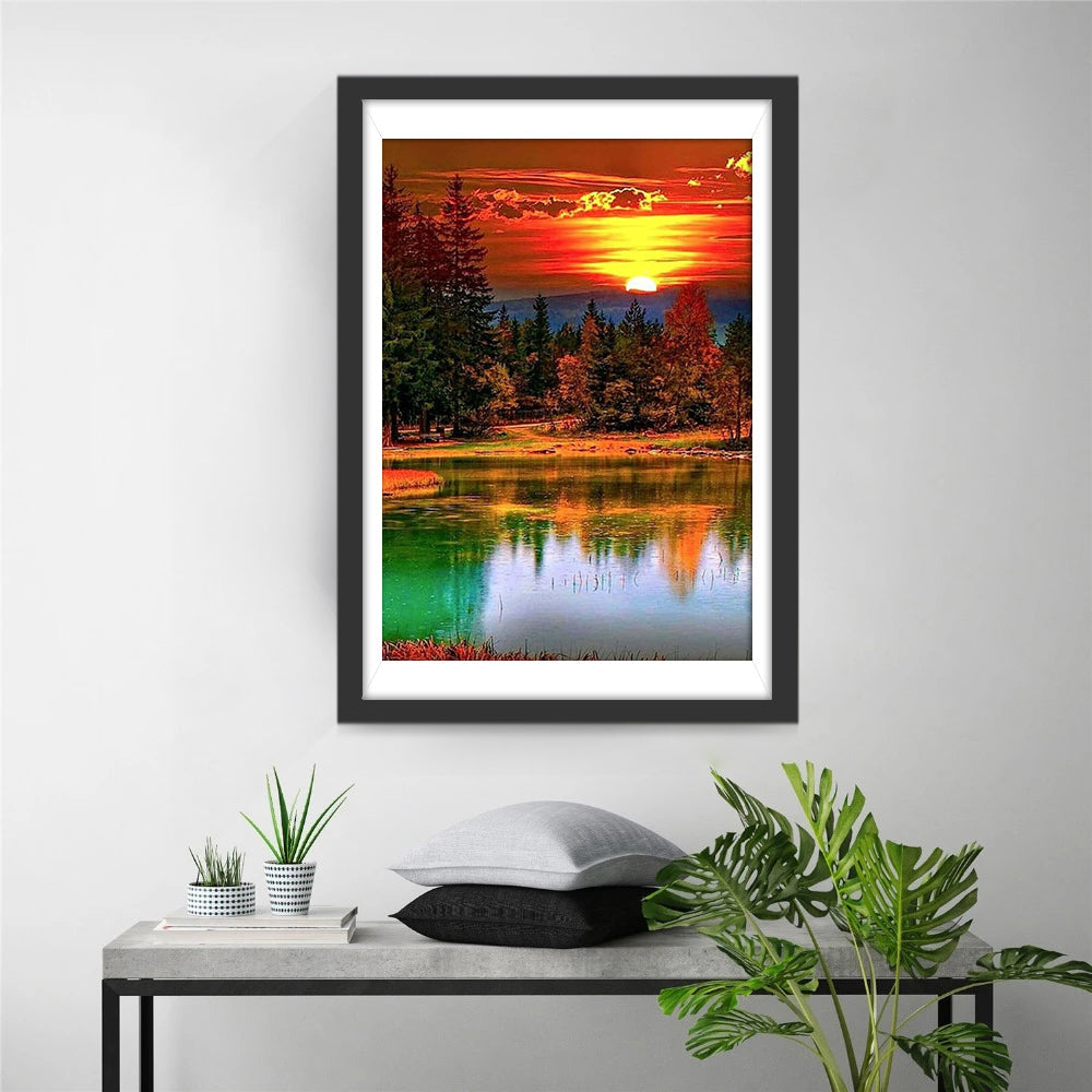 Forêt et le Soleil Couchant Broderie Diamant