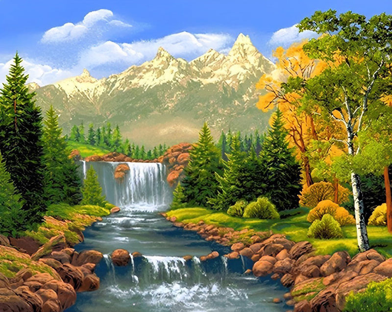 Forêt et Montagne avec Chute Broderie Diamant