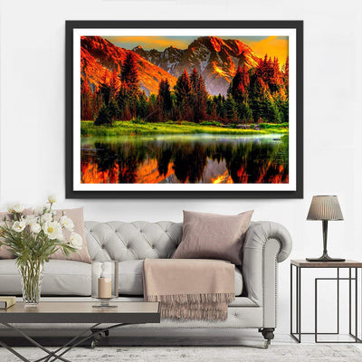 Forêt et Montagnes Rouges Broderie Diamant