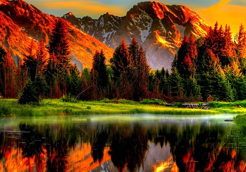 Forêt et Montagnes Rouges Broderie Diamant