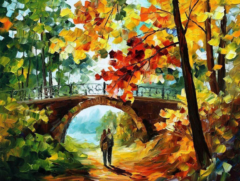 Forêt et Pont avec Une Couple Broderie Diamant