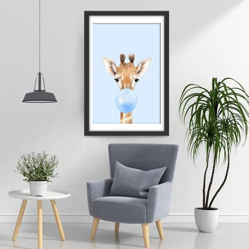 Girafe et Ballon Bleu Broderie Diamant