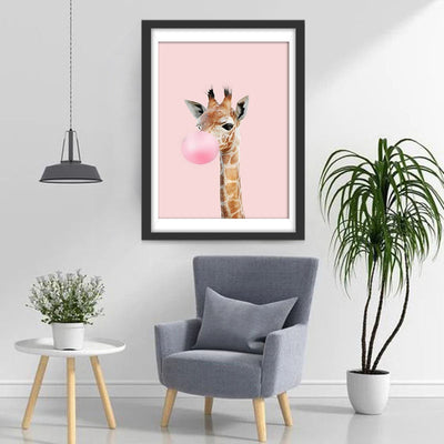Girafe et Ballon Rose Broderie Diamant