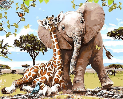 Girafe et Eléphant Broderie Diamant
