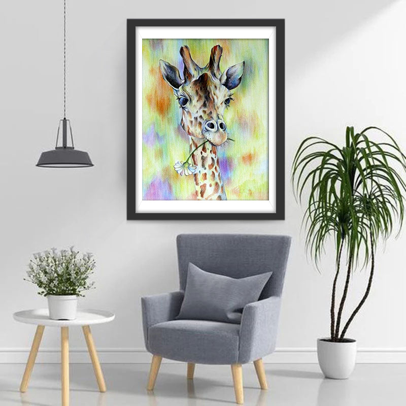 Girafe Mangeant la Marguerite Broderie Diamant