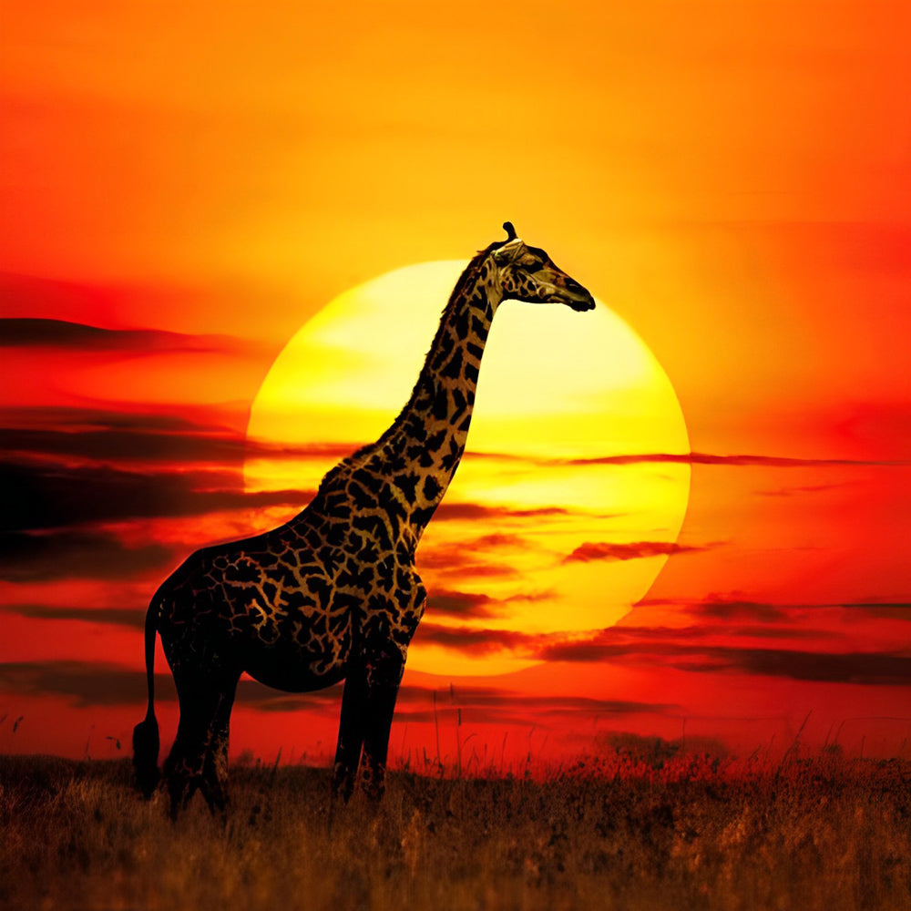 Girafe sous le Soleil Couchant Broderie Diamant