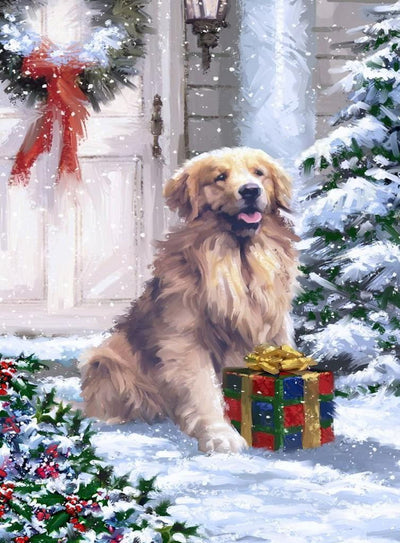 Golden Retriever dans la Neige Broderie Diamant
