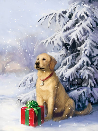 Golden Retriever et Son Cadeau Broderie Diamant