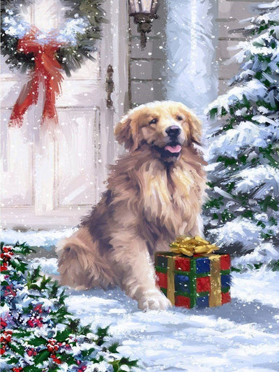 Golden Retriever Gardant les Cadeaux Broderie Diamant