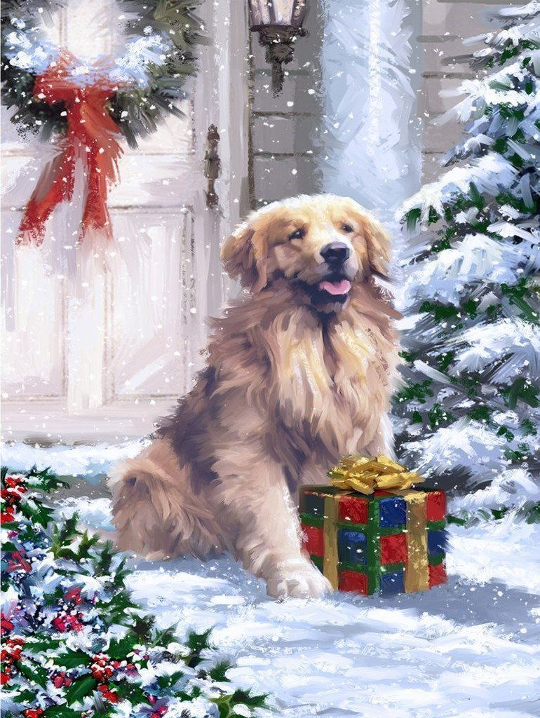 Golden Retriever Gardant les Cadeaux Broderie Diamant