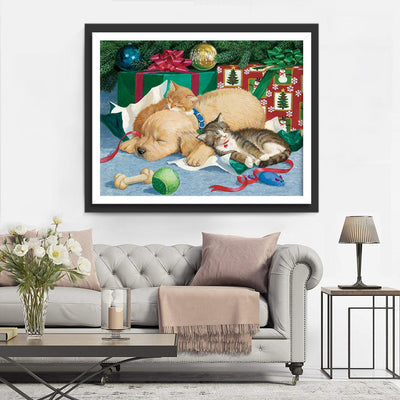 Golden Retrivier et Chatons Broderie Diamant