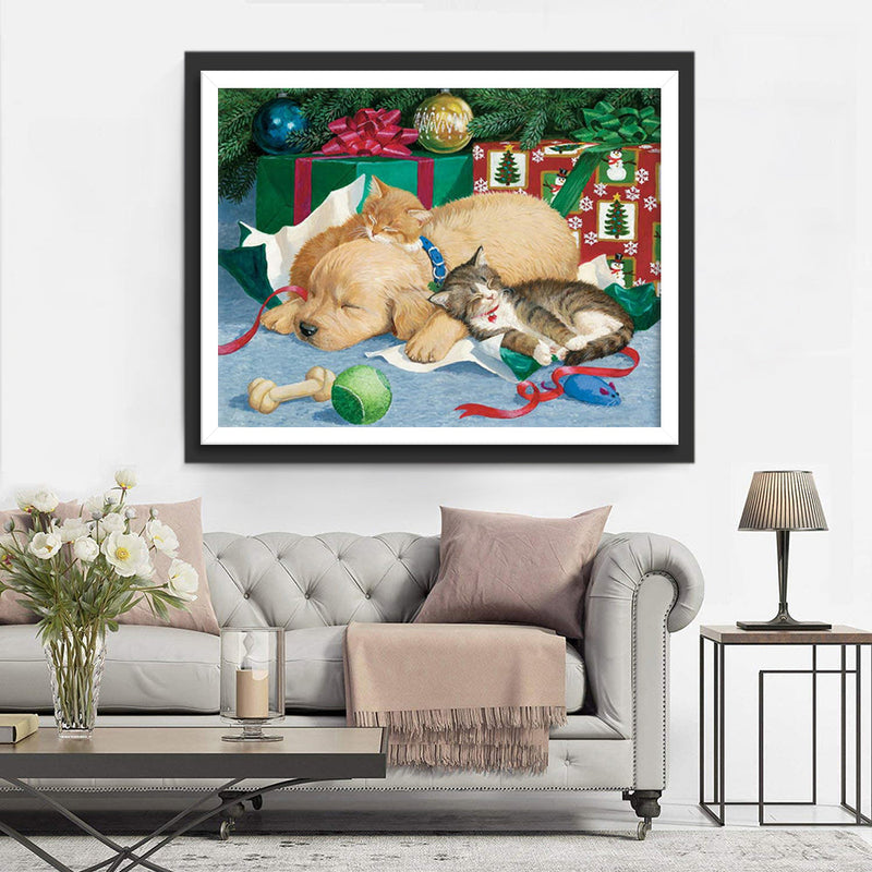 Golden Retrivier et Chatons Broderie Diamant