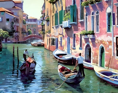 Gondoles dans la Ville de Venise Broderie Diamant