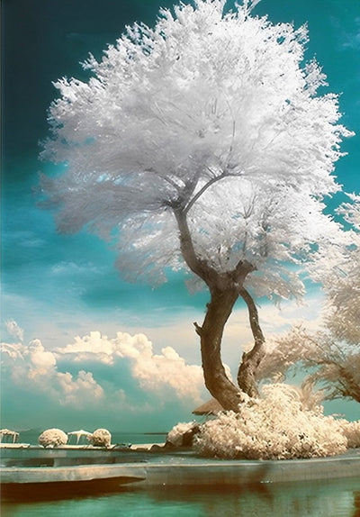 Grand Arbre Blanc Broderie Diamant