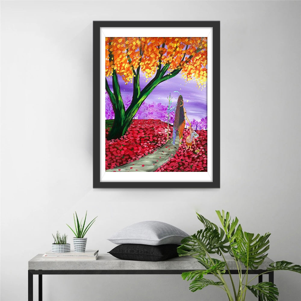 Grand Arbre et Femme Broderie Diamant