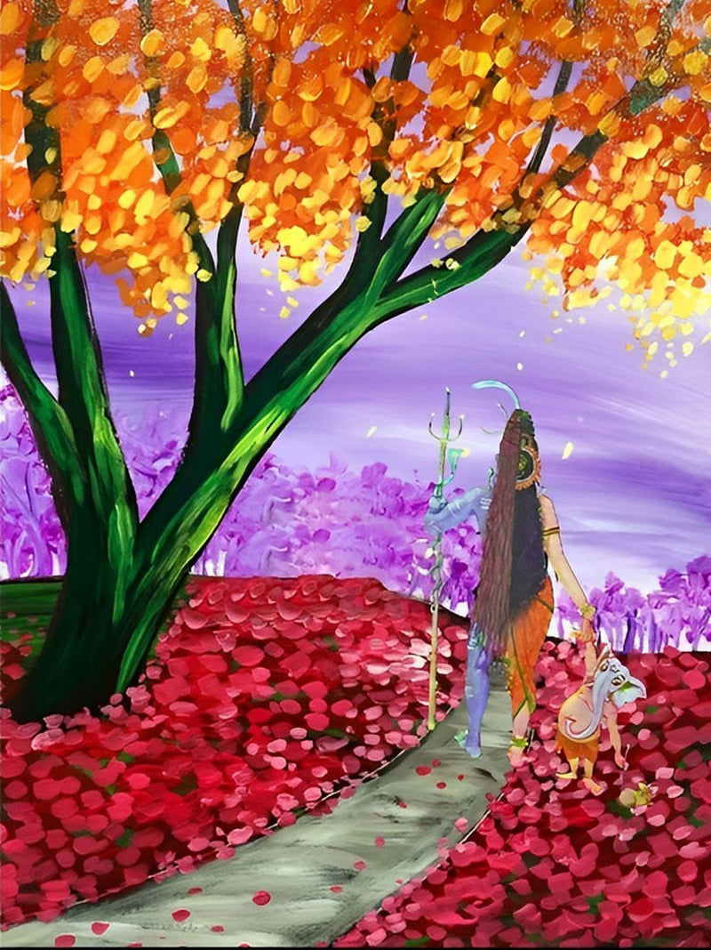 Grand Arbre et Femme Broderie Diamant
