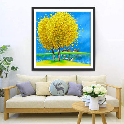 Grand Arbre Jaune Broderie Diamant