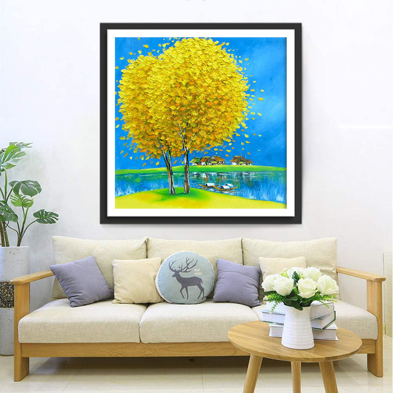 Grand Arbre Jaune Broderie Diamant