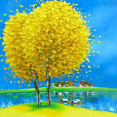Grand Arbre Jaune Broderie Diamant