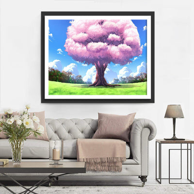 Grand Arbre Rose Broderie Diamant
