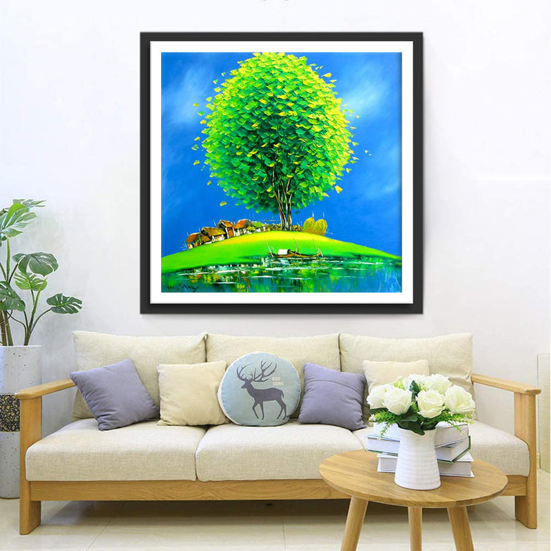 Grand Arbre Vert Broderie Diamant