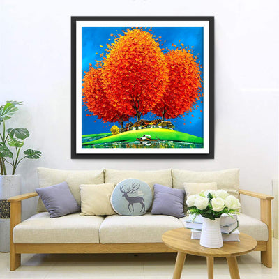 Grand Arbres Roux Broderie Diamant