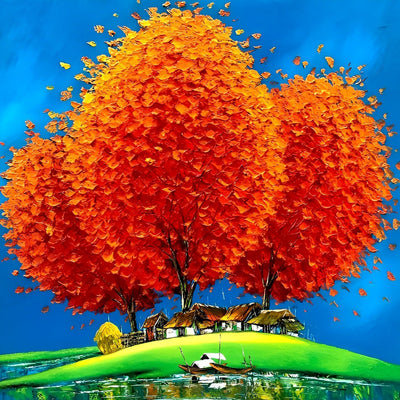 Grand Arbres Roux Broderie Diamant
