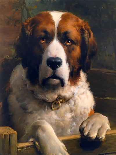 Grand Chien Marron et Blanc Sérieux Broderie Diamant