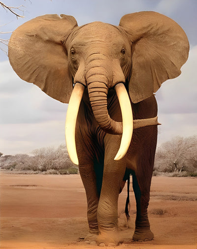 Grand Éléphant avec des Ivoires Broderie Diamant