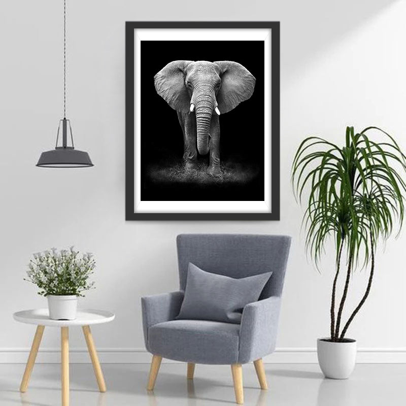 Grand Éléphant Noir et Blanc Broderie Diamant