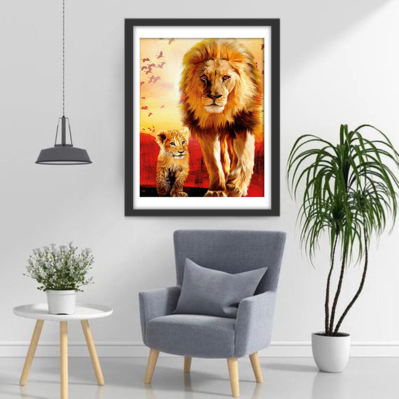 Grand Lion et Son Lionceau Broderie Diamant