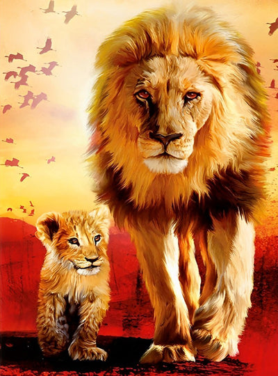Grand Lion et Son Lionceau Broderie Diamant