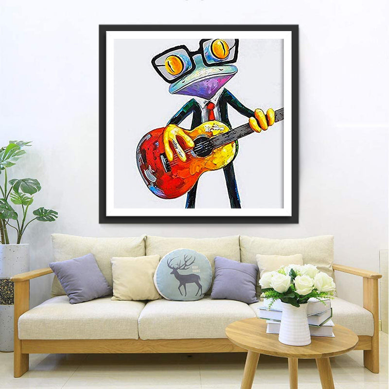 Grenouille Arboricole Jouant de la Guitare Broderie Diamant