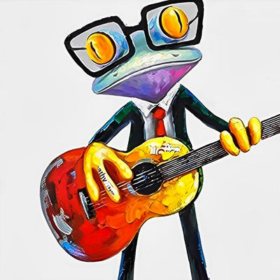 Grenouille Arboricole Jouant de la Guitare Broderie Diamant