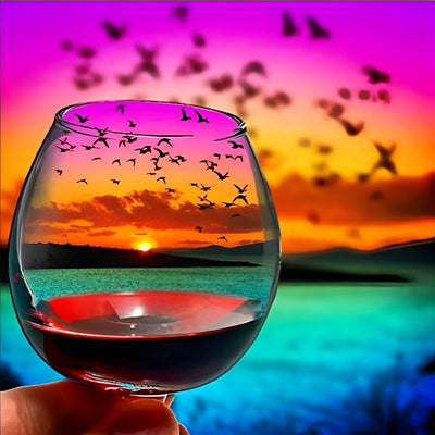 Groupe d'Oiseaux et Verre Broderie Diamant