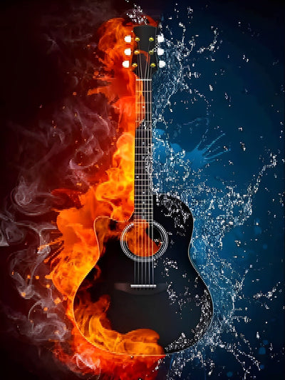 Guitare de l'Eau et de Flamme Broderie Diamant