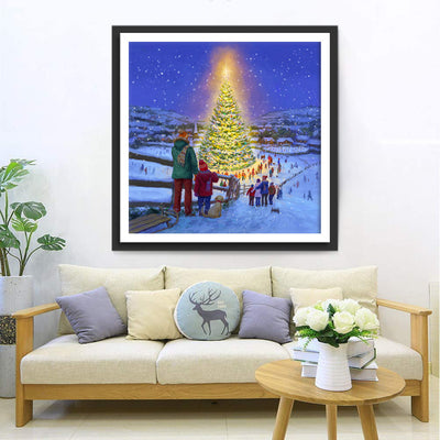 Habitants de la Village et le Grand Sapin de Noël Broderie Diamant