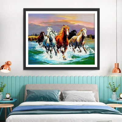 Harde de Chevaux dans la Rivière Broderie Diamant