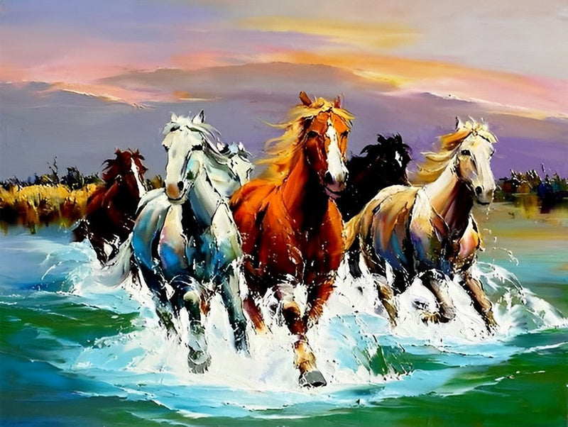 Harde de Chevaux dans la Rivière Broderie Diamant