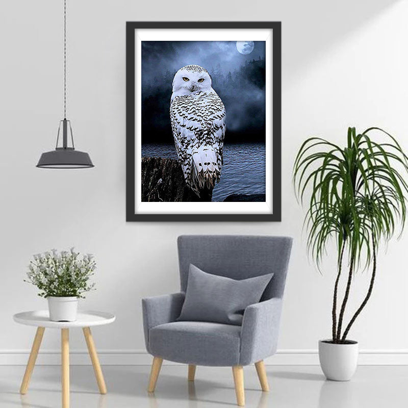 Harfang des Neiges et la Lune Claire Broderie Diamant