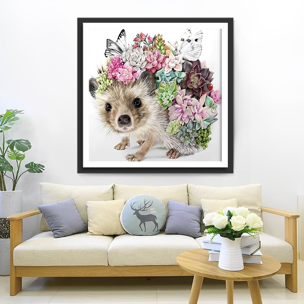 Hérisson et Plantes Succulentes Broderie Diamant