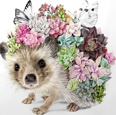 Hérisson et Plantes Succulentes Broderie Diamant